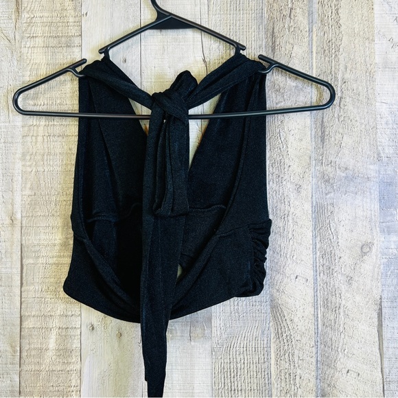 Unbranded Small Shiny Black Material Halter/Bathing Suit/Bikini Top w/Ti… - Picture 3 of 7